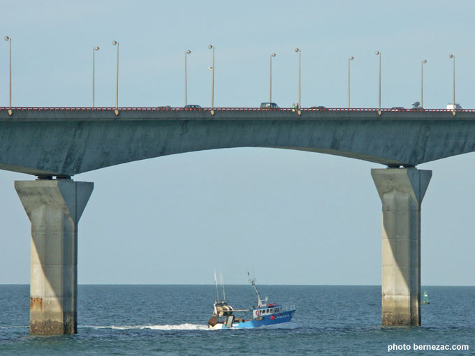 le pont de l'île de Ré et bateau de pêche