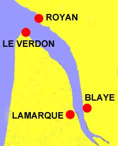 map crossing estuary of Gironde