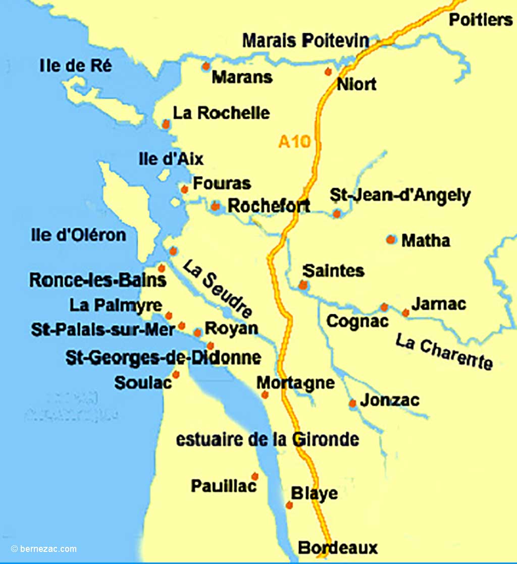 carte Nouvelle Aquitaine, de Poitiers à Bordeaux
