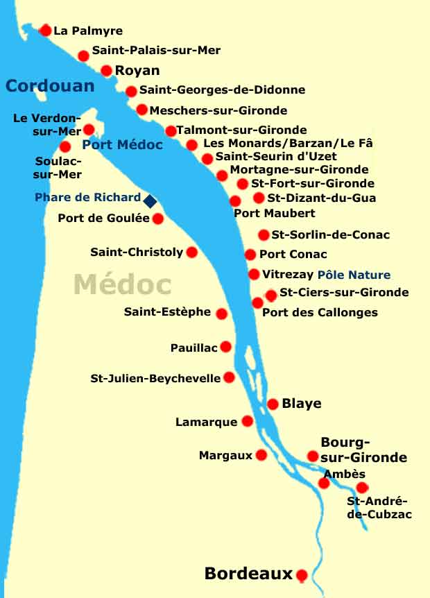 estuaire gironde, carte villes