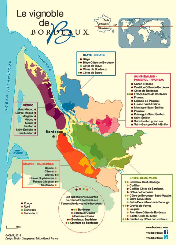 carte du vignoble de Bordeaux
