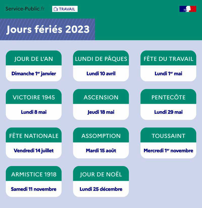 les jours fériés en 2023