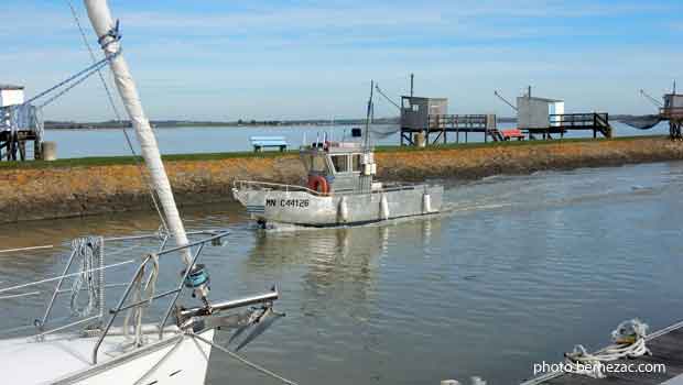 Meschers, le port, le chenal à marée haute