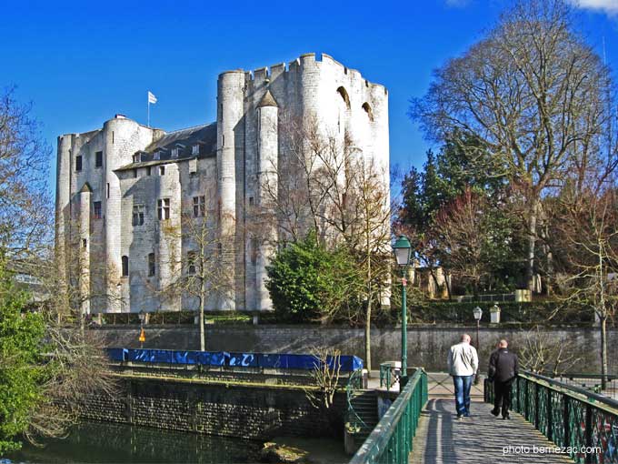 Niort, vue sur le Donjon depuis la passerelle sur la Sèvre Niortaise