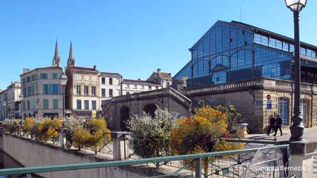 Niort, les Halles, vue depuis la Sèvre Niortaise