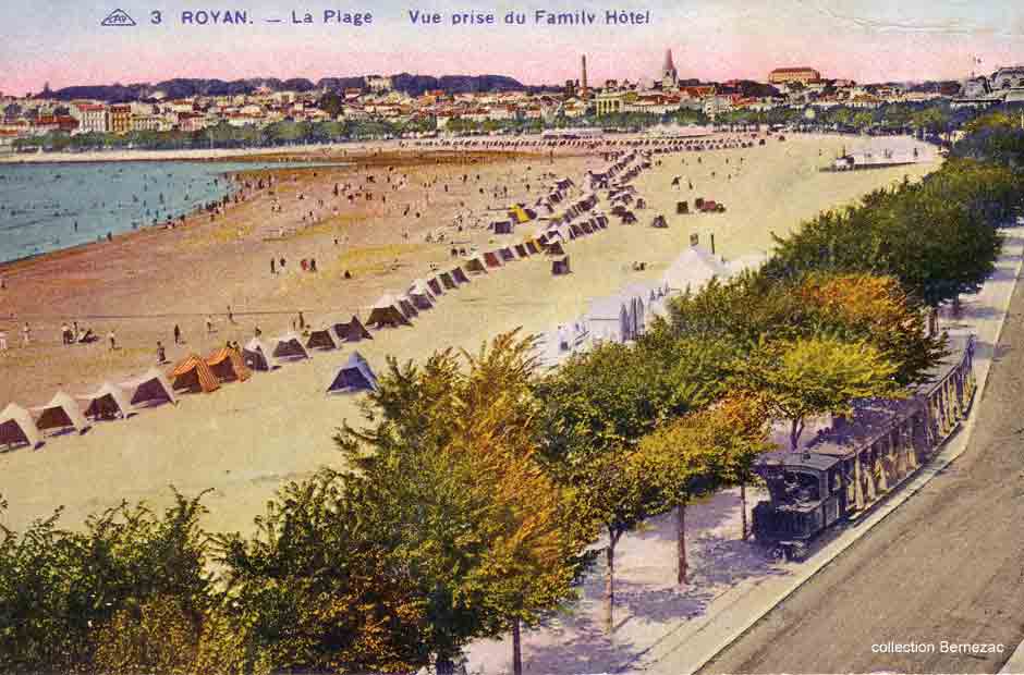 Royan carte postale ancienne, la grande conche et le tramway Decauville