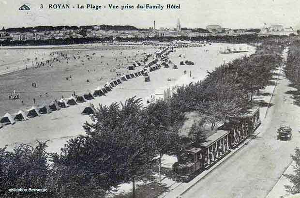 Royan carte postale ancienne, la grande conche et le tramway Decauville