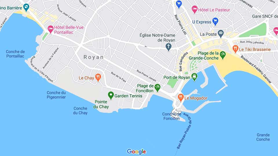 carte des cinq plages de Royan